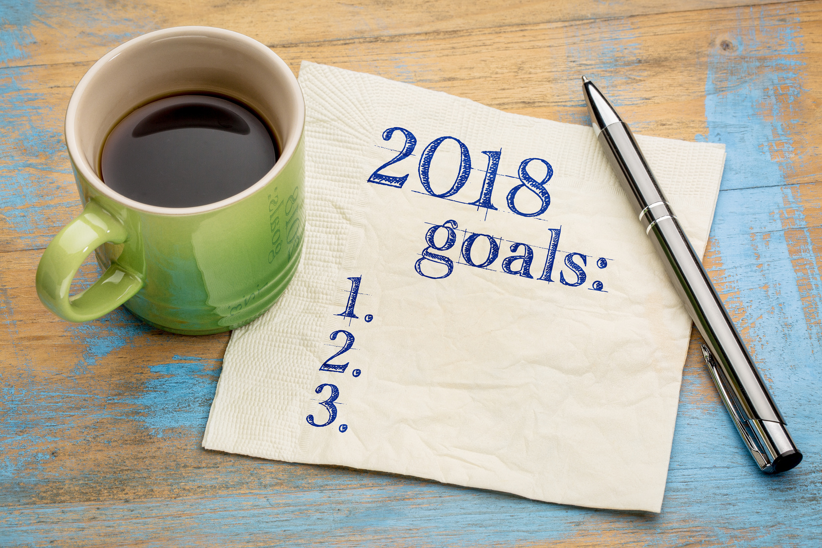 Fotolia 2018 year goals list on napkin